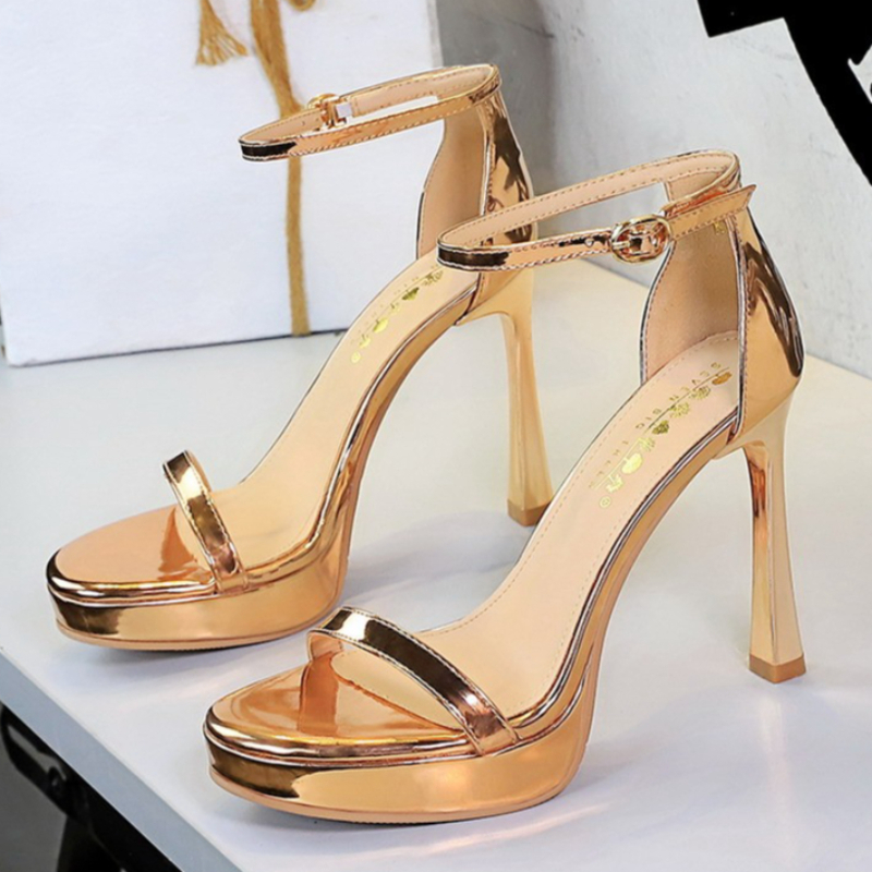 Leather Classic Strap - Novos Sapatos Femininos de Salto Fino,